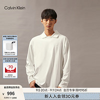 Calvin Klein Jeans24秋季男士时尚ck假两件刺绣衬衫领宽松长袖T恤J326599 YAF-月光白 L