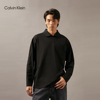 Calvin Klein Jeans24秋季男士时尚ck假两件刺绣衬衫领宽松长袖T恤J326599 BEH-太空黑 XXL