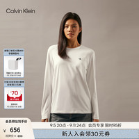 Calvin Klein Jeans24秋季女士休闲通勤ck刺绣净色圆领打底长袖T恤J225421 YAF-月光白 L