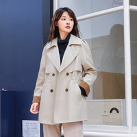 真维斯女装2024冬季简约风时尚潮流百搭撞色设计女款风衣G8 黑色8010 160/84A/M