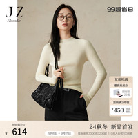 玖姿·安娜蔻【无缝一体】100%羊毛可机洗打底针织衫女2024冬季 米白 2XL