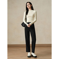 玖姿·安娜蔻【无缝一体】100%羊毛可机洗打底针织衫女2024冬季 米白 L