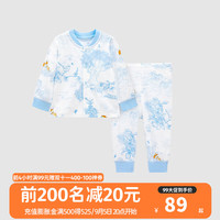 良良中小童纯棉家居服宝宝保暖春秋款秋衣裤 印花款-天然蓝 正襟款 73cm