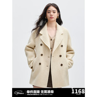 太平鸟大师甄绒系列阿尔巴卡羊驼毛传承大衣女双面呢冬新短款外套
