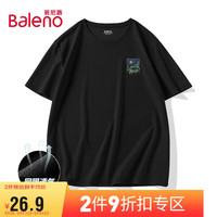 班尼路(Baleno)短袖男夏季冰丝速干凉感上衣青少年小众设计感亲肤透气宽松t恤衫 3XL(180-210斤) 黑/JPB星月X
