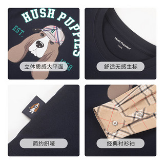 暇步士（Hush Puppies）【学院风】童装男大童2024秋款弹力舒适时尚帅气拼接感衬衫 藏蓝 130cm 略薄