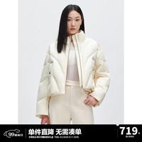 太平鸟女装银丝短款羽绒服2024冬小众洋气面包服宽松休闲外套 米色 L