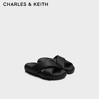 CHARLES&KEITH24秋季厚底交叉带简约舒适平底外穿露趾拖鞋女CK1-70580233 Black黑色 36