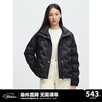 太平鸟女装立领压胶轻薄羽绒服2024冬保暖泡芙外套气质面包服 黑色 L