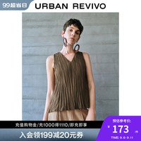 UR2024秋季新款女装优雅气质褶皱肌理无袖罩衫衬衫UWH240113 深棕色