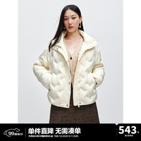 太平鸟女装立领压胶轻薄羽绒服2024冬保暖泡芙外套气质面包服 米白色 XS