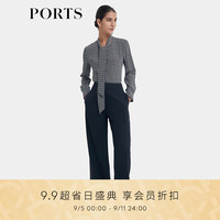 PORTS宝姿女装2024早秋桑蚕丝简约“循循踪影”印花真丝上衣 丈青印花 4