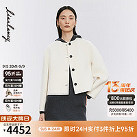 朗姿/LANCY2024冬季100%绵羊毛圆领落肩双面呢短款毛呢外套女 本白色 XL