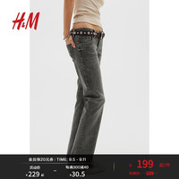 H&M女装2024秋季牛仔裤时尚舒适微弹修身低腰喇叭长裤1183498 黑色013 165/80