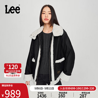 Lee24秋冬舒适版仿羊羔毛饰边黑色女棉服外套潮LWT008902206 黑色 M