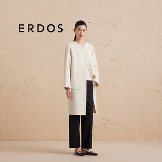 ERDOS【羊绒大衣】24秋冬茧型圆领宽松长款大衣女无染色毛呢大衣 白 170/88A/L