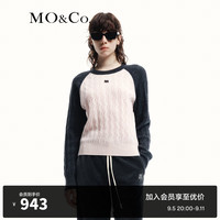 MO&Co.毛衣针织衫绵羊毛山羊绒复古麻花绞花撞色插肩袖肌理感摩安珂 冰粉色 S/160