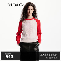 MO&Co.毛衣针织衫绵羊毛山羊绒复古麻花绞花撞色插肩袖肌理感摩安珂 贵族红色 XS/155