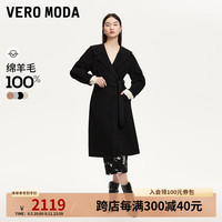 VEROMODA毛呢大衣2024早秋优雅气质100%绵羊毛长款大衣女 黑色 165/84A/M