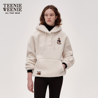 Teenie Weenie小熊2024年秋季熊耳朵连帽仿羊羔绒美拉德卫衣女 象牙白 170/L