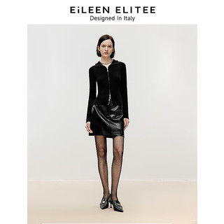 朗姿欧洲EiLEEN ELITEE纯羊毛针织衫2024冬高级感毛衣外套女 夜幕黑色 S