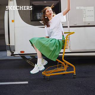 斯凯奇（Skechers）春夏女鞋小白熊老爹鞋厚底增高休闲鞋透气运动鞋99999863-WGR WGR白色/绿色 35