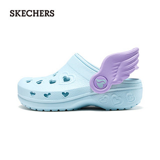 斯凯奇（Skechers）2024年夏季女童一脚蹬洞洞鞋透气308360N 浅蓝色/薰衣草色/LBLV 26码