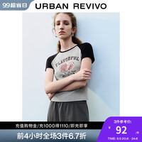 UR2024秋季新款女休闲趣味时髦复古印花撞色短袖T恤UYL440006 花灰