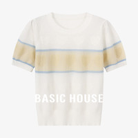 百家好(Basic House)Basic House/百家好撞色百搭夏日新品休闲设计感圆领短袖针织衫女