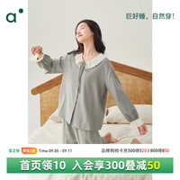 安之伴睡衣女秋新品微绒暖感甜美减龄格纹开衫娃娃领长袖长裤家居服套装 A鹊灰