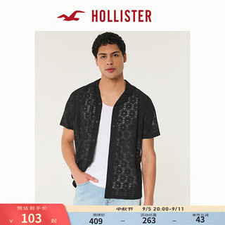 HOLLISTER24夏季美式棉质镂空古巴领短袖衬衫 男 KI325-4065 黑色 S (175/92A)