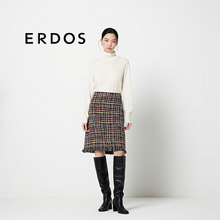 ERDOS 24秋冬复古小香风优雅流苏边设计中长款A字裙女半身裙 可可 165/68A/M