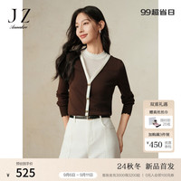 玖姿·安娜蔻轻熟风柔软羊毛花边长袖套头衫针织衫女装2024冬季 深咖啡 2XL