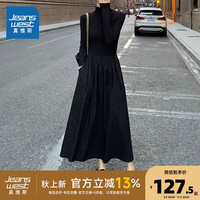 真维斯女装2024秋季新款黑色女款高领修身舒适百搭连衣裙LE 黑色8010 1