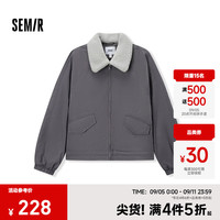 森马 Semir外套女oversize插肩袖仿羊羔毛毛领冬季夹棉夹克复古