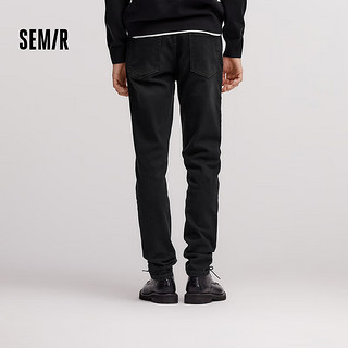 森马（Semir）森柔牛仔|牛仔裤男2024冬季显瘦修身小脚裤抓绒长裤百搭 牛仔黑98302 34