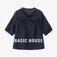 百家好（Basic House）纯色百搭拼接花边夏季新款休闲甜美风短袖衬衫B0624S5F102