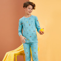 红豆居家儿童秋衣秋裤套装男女童全棉春秋薄款中大童棉毛衫2024秋 男童青藤绿(积木王国) 165/90