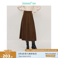 茵曼（INMAN）【旷野美拉德】灯芯绒百褶半身裙2024秋女装宽松A字加厚长裙 咖啡色 XL