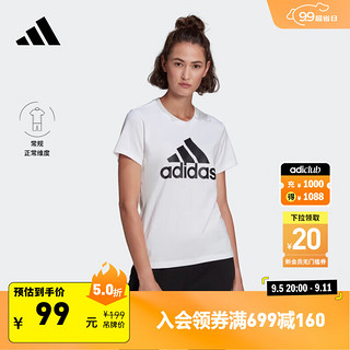 adidas 阿迪达斯 修身上衣圆领短袖T恤女装夏季阿迪达斯官方轻运动 白/黑色 A/M