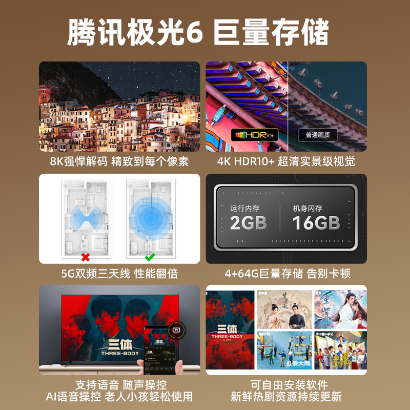 腾讯极光电视盒子wifi家用网络机顶盒电视高清播放器全网通用