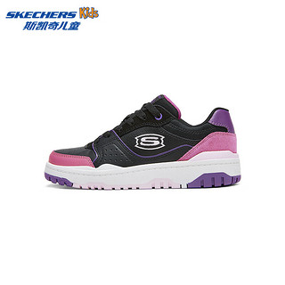 Skechers斯凯奇儿童板鞋春秋低帮休闲复古男童厚底轻便防滑运动鞋406157L 女童/绑带/黑色/多彩色/BKMT 30码