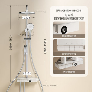 九牧（JOMOO）花洒淋浴套装小牧卫浴全铜钢琴键增压自动除垢花洒全套置物淋浴器 琴键数显系列花洒【时光银】 双色可选