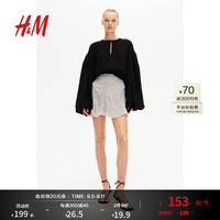 H&M女装短裙2024夏季迷你喇叭半身裙1238416 奶油色/碎花 155/64