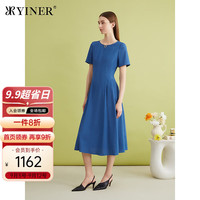 YINER音儿专选2024年夏季影儿女装肌理感冰萃海盐蓝收腰A字连衣裙 海蓝