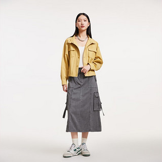 VERO MODA VEROMODA夹克外套女2024早秋蝙蝠袖前短后长工装外套休闲百搭 舒伯黄色 155/76A/XS