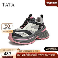 他她（TATA）厚底撞色老爹鞋女鞋拼接休闲运动鞋2024秋季GJR01CM4 黑/白/灰 34