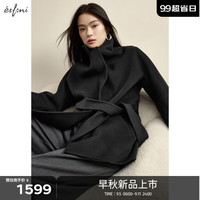伊芙丽（eifini）伊芙丽毛呢外套2024秋季束腰高级感小个子短款双面呢子大衣女 黑色 160/84A/M