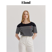 ELAND衣恋条纹短袖T恤女美式运动学院风时尚百搭上衣2024夏季 黑色(19)Black L/170