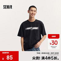 森马（Semir）短袖T恤男2024秋季宽松印花上衣针织休闲装潮 黑色90001 185/104B/XXXL